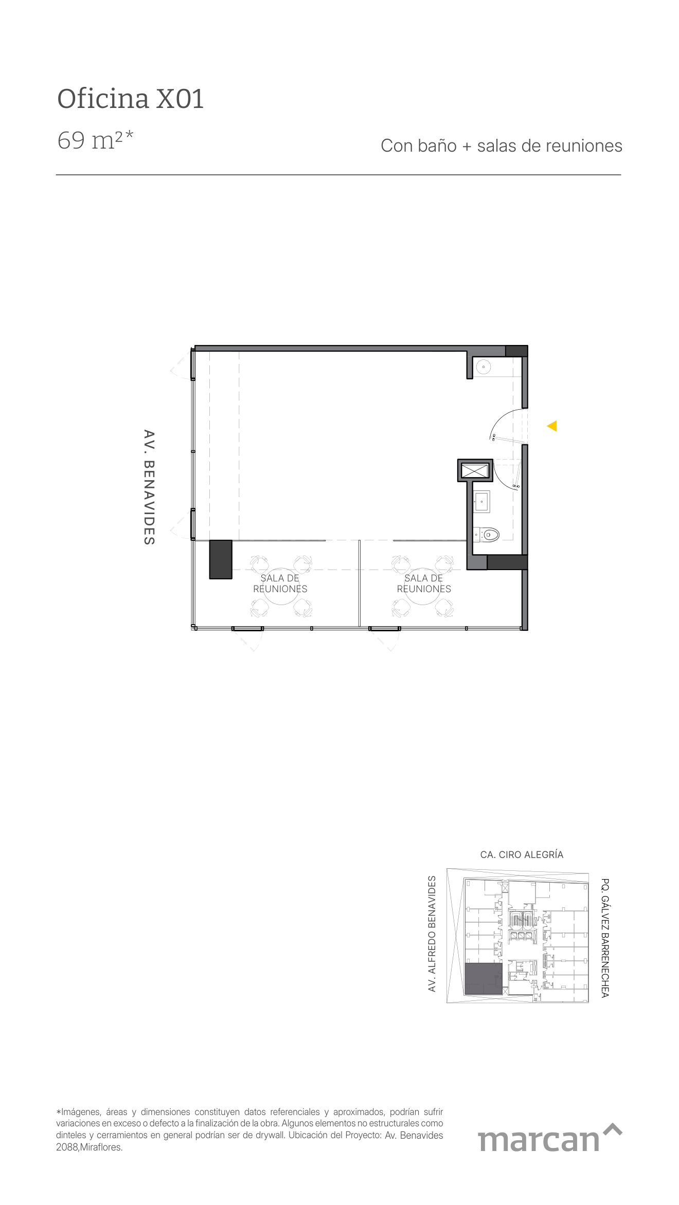 Plano referencial de oficina 301 de Time Benavides.
