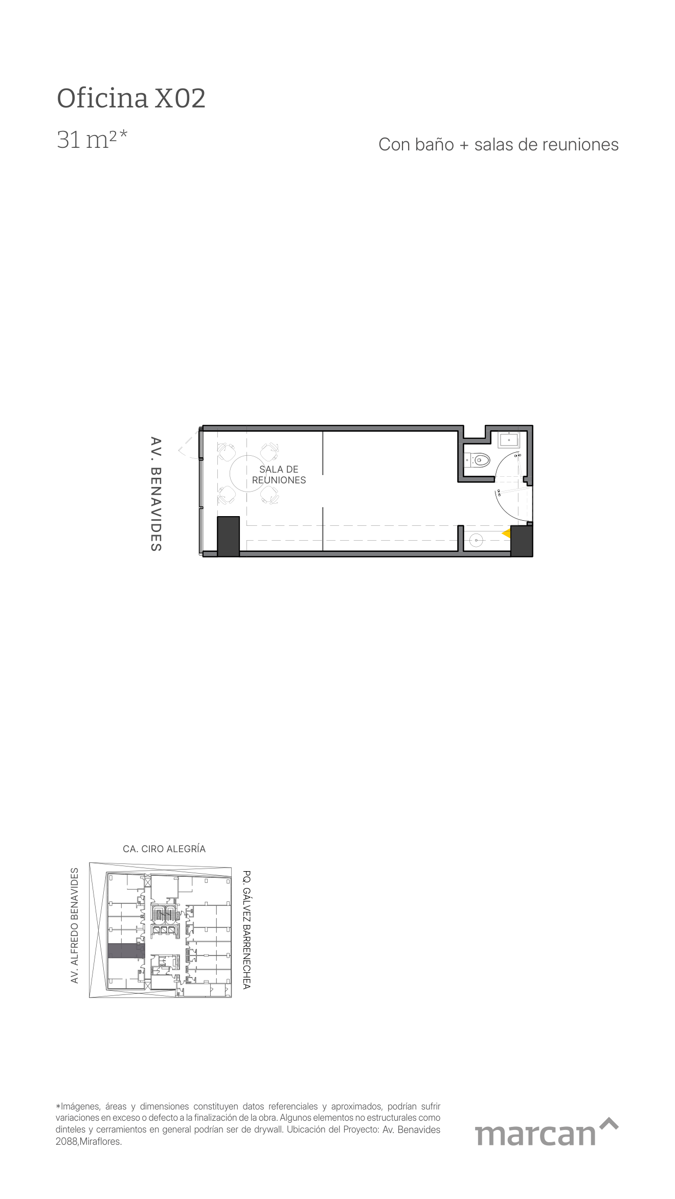 Plano referencial de oficina 302 de Time Benavides.