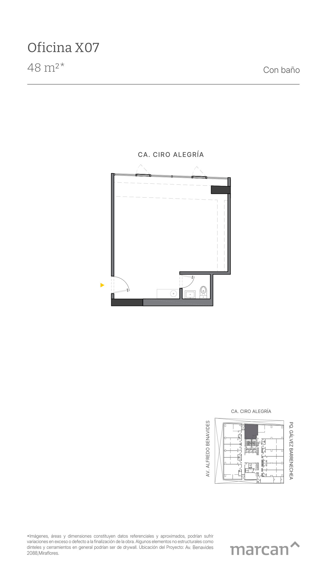 Plano referencial de oficina 407 de Time Benavides.