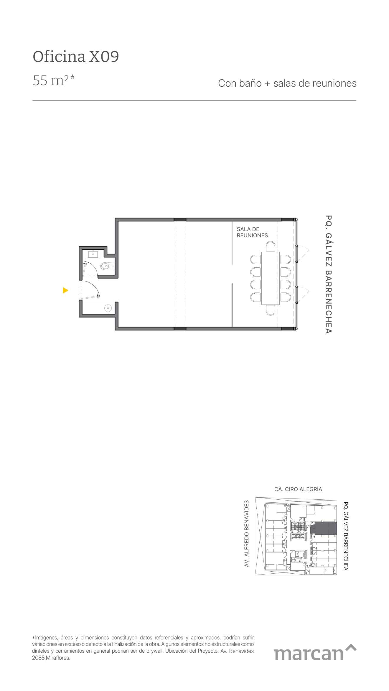 Plano referencial de oficina 409 de Time Benavides.