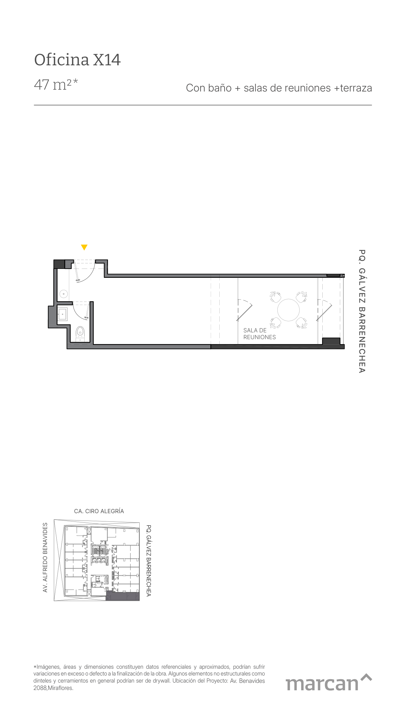Plano referencial de oficina 414 de Time Benavides.